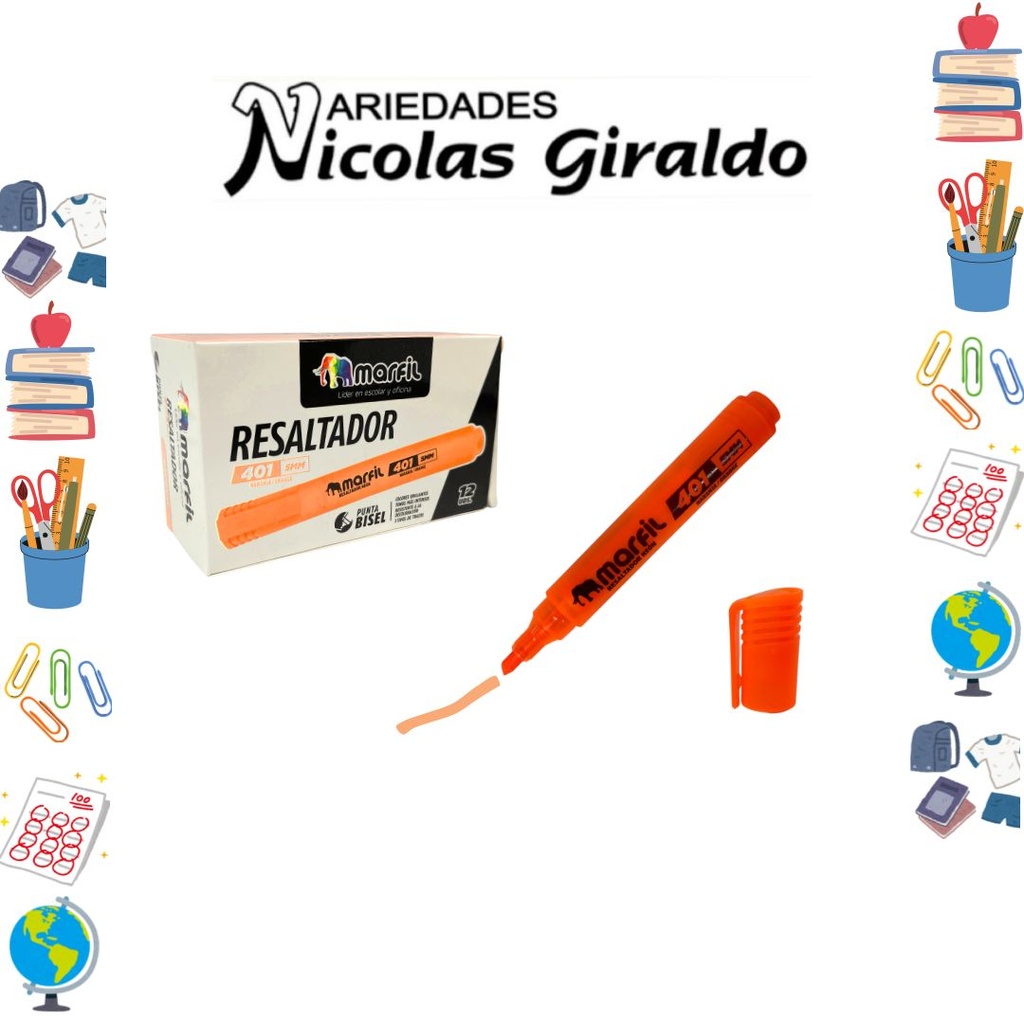 Resaltador marfil naranja caja x12