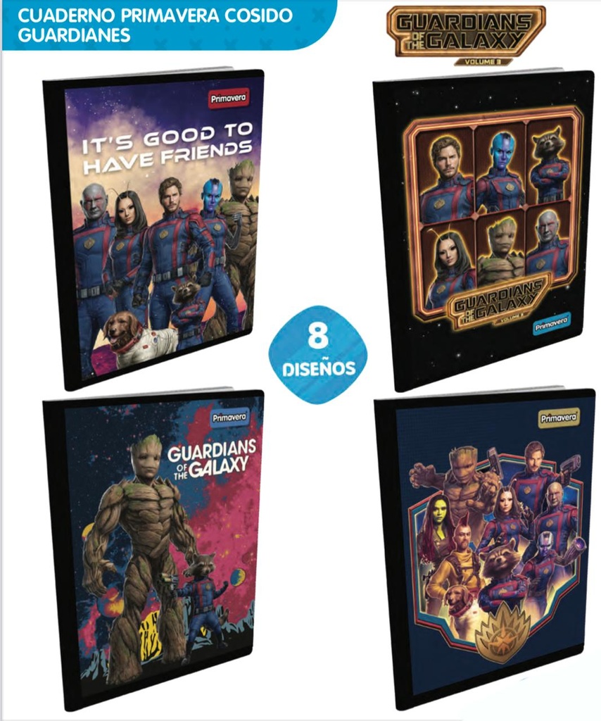 Cuaderno cosido prim. 100 H cuadros guardianes