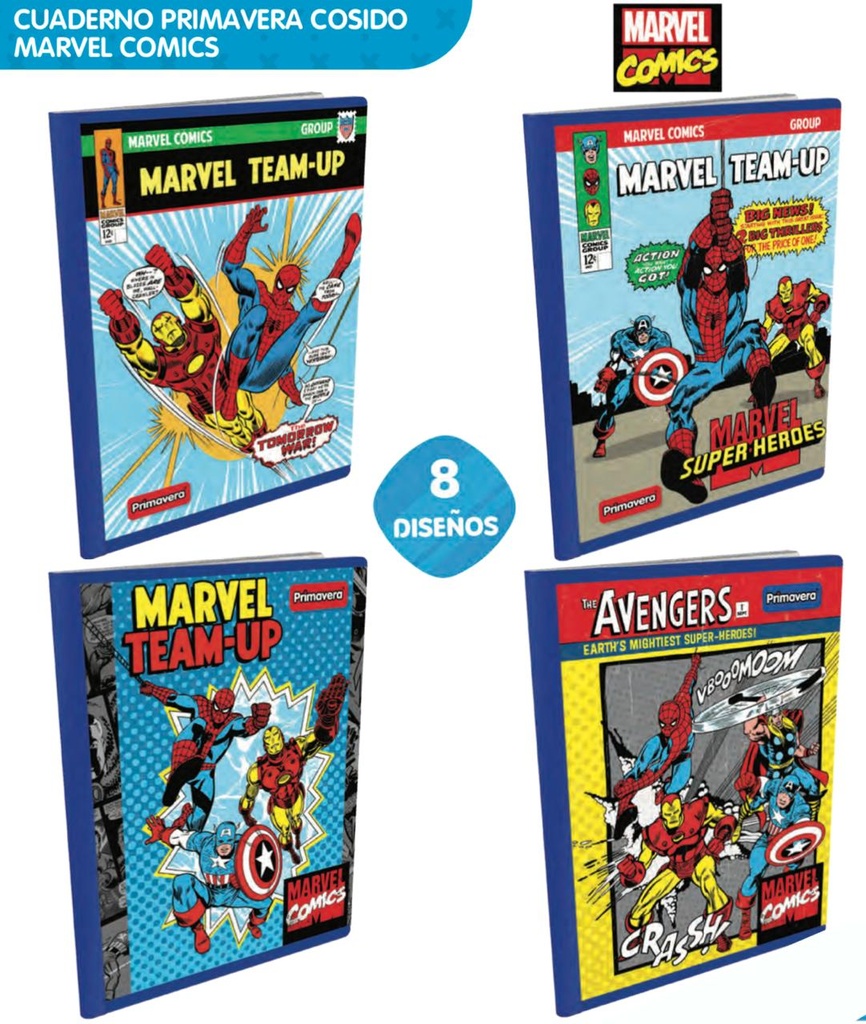 Cuaderno cosido prim. 100 H cuadros marvel