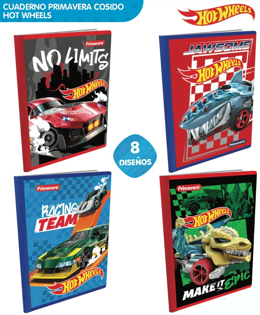 Cuaderno cosido prim. 100 H Hotwheel  rayas