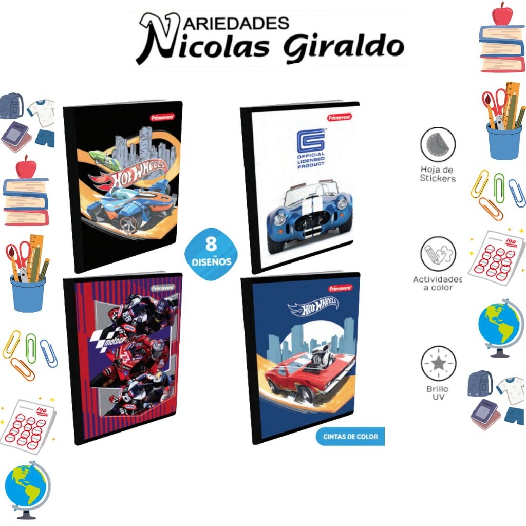 Cuaderno cosido prim. 100 H hombre rayas