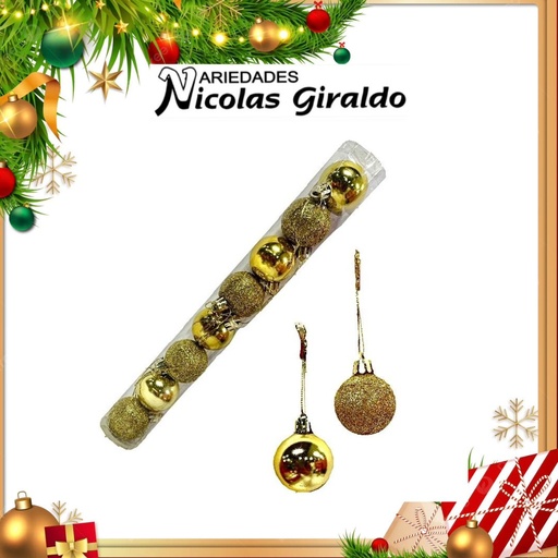 [A1139] @BOLA NAVIDEÑA MINI TUBO X8 DORADA