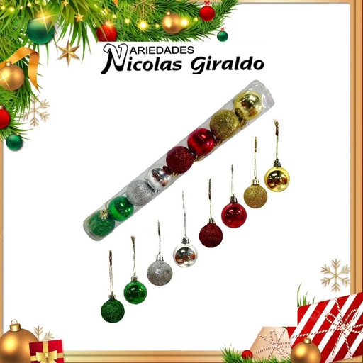 [A1141] @BOLA NAVIDEÑA MINI TUBO X8 MULTICOLOR 