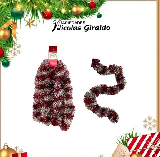 [AN1002] GUIRNALDA NACIONAL METALIZADA ROJA PLATA 7.5 X4MTS