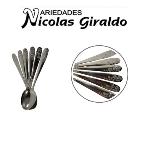 [AK3750] Cuchara metal fina x6 grabada florez 
