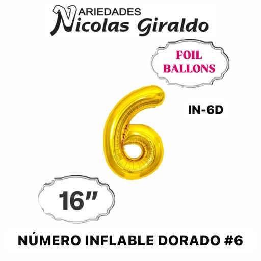 [05-138] @(DF-013) Numero inflable dorado #6