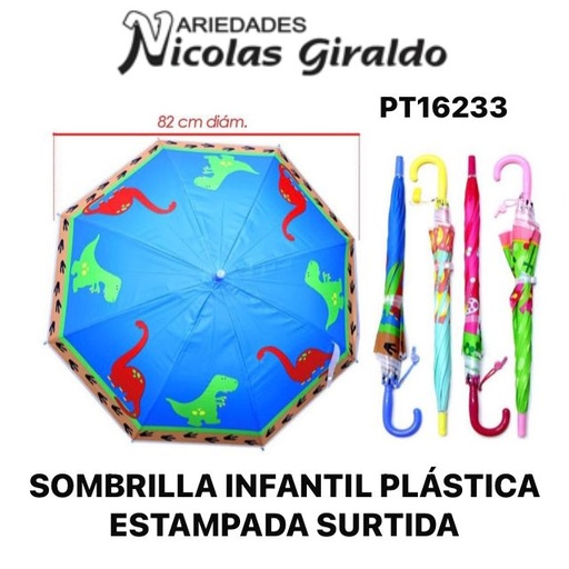 [PT16233] Sombrilla infantil  plastica estampada surtida 