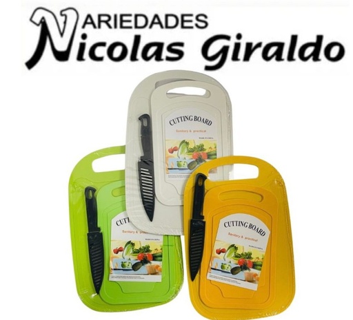 [PT18420] Tabla picar x2 mas cuchillo ovalada 