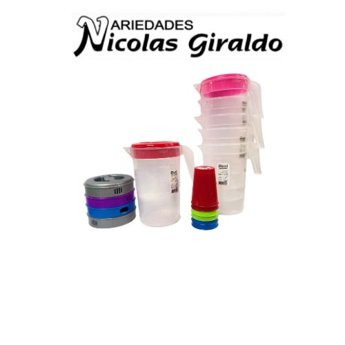 [H073] Jarra 2.5 litros fina en malla x6 mas vasos beed 