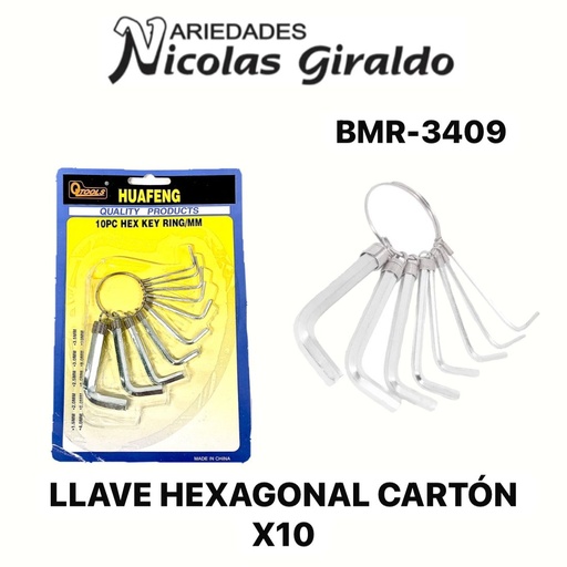 [BMR-3409] Llave hexagonal sencilla carton x10