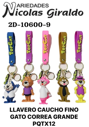 [2D-10600-9] Llavero caucho fino gato correa ancha pqt X12