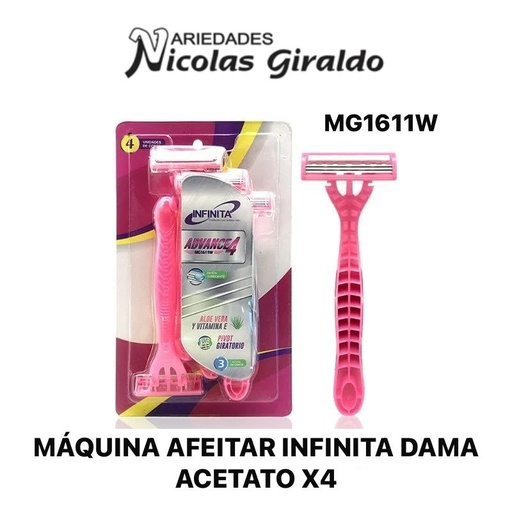 [MG1611W] Maquina afeitar infinita dama acetato x4