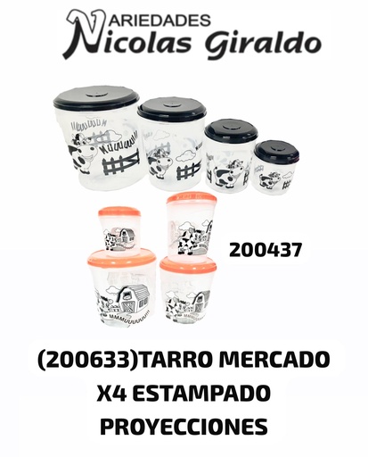 [200437] (200633)Tarro mercado x4 estampado proyecciones 