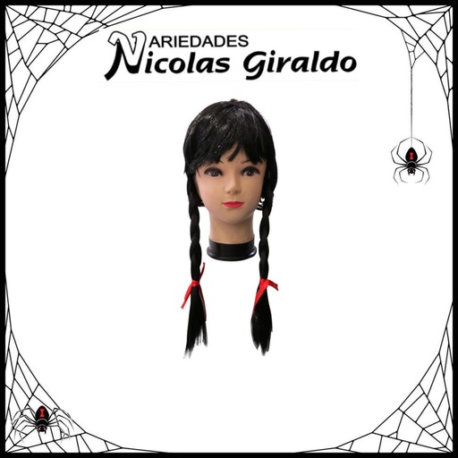[DK605-NEGR] @Peluca halloween dos trenzas negra