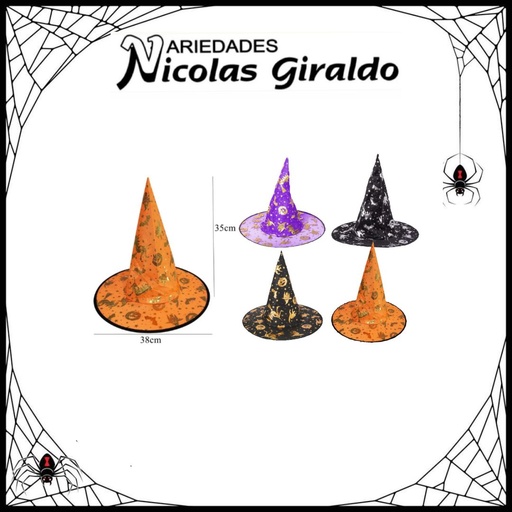 [YN-1608] @Sombrero halloween bruja plastico estampado 