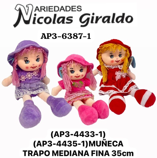 [AP-36387-1] (AP3-4433-1)(AP3-4435-1)Muñeca trapo mediana fina 35cm