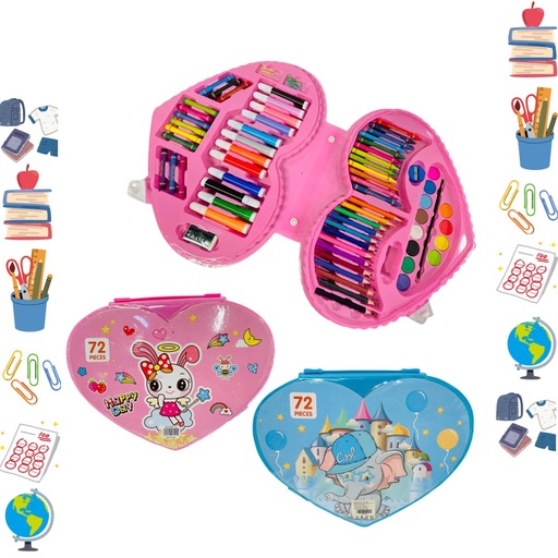 [PT23162] Set escolar infantil estuche corazon grande 