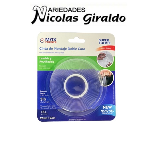 [MF19MMX2.5] Cinta doble faz Nano gel transparente 