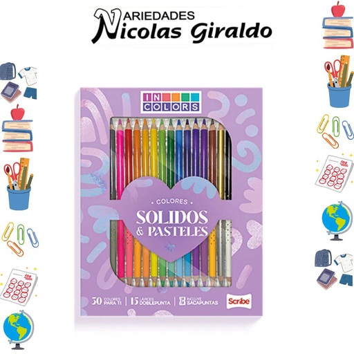 [C30218243] Color scribe incolors doble punta x15 piezas 30 colores