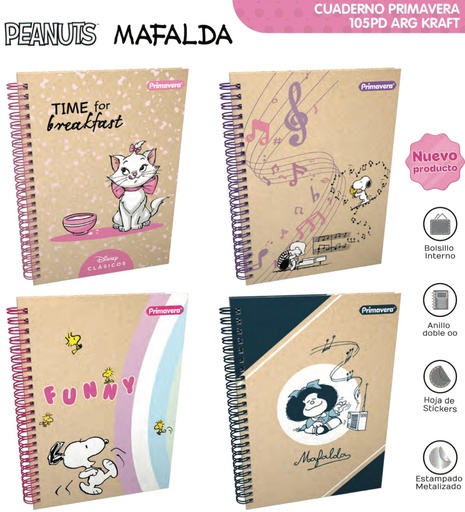 [P4078-006] Cuad prim. argollado academico raya mujer kraft 