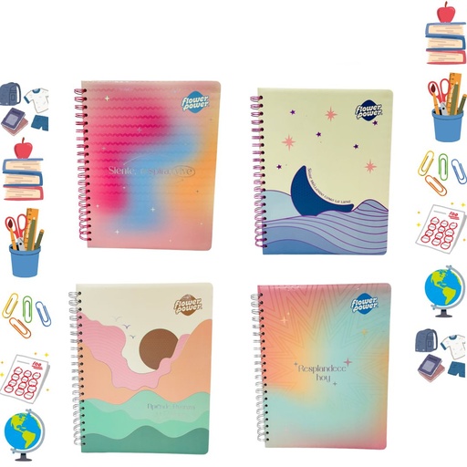 [P3856-008] Cuaderno primavera 5 materias argollado pequeño flower power
