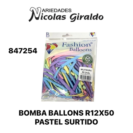 [847254] Bomba ballons r12x50 pastel surtido