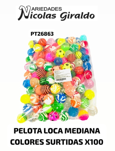 [PT26863] Pelota loca mediana colores surtidas x100