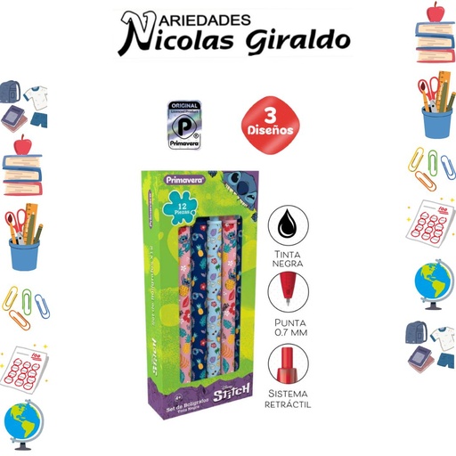 [4068-018-1664] Lapicero primavera personaje stitch x12 