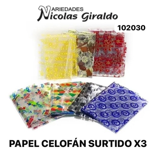 [102030] Papel celofan surtido x3