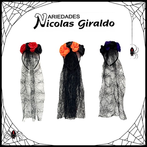 [KL421652-28] (JD5154)Diadema halloween catrina flores con velo