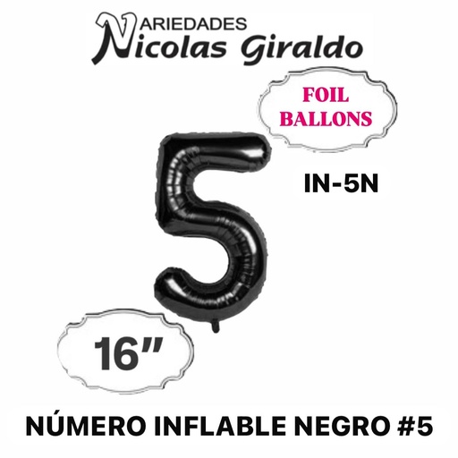 [2D-1751N-5] Numero inflable negro #5 (1404P)