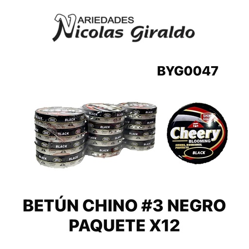 [BYG0047] (2D-10923N)Betun chino #3 negro paquete x12  
