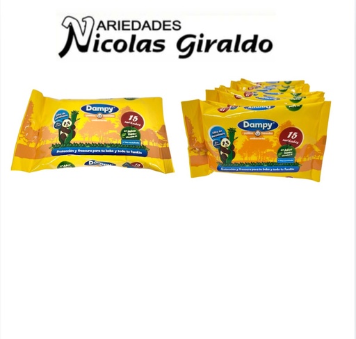 [003P] Pañitos humedo dampy x15 amarillo paquete x12 uni