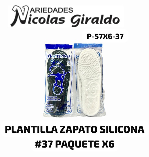 [P-57X6] Plantilla zapato silicona #37 PAQUETE X6    