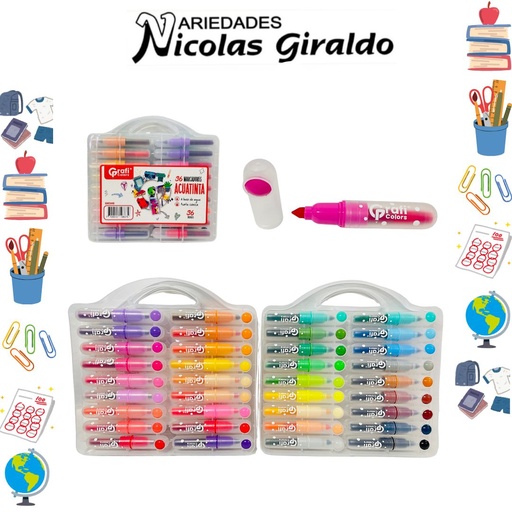 [GR346] Marcador acuatinta punta conica x36 graficolors