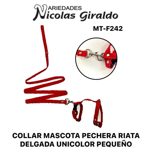 [MT-F242] Collar mascota pechera riata delgada unicolor pequeño 