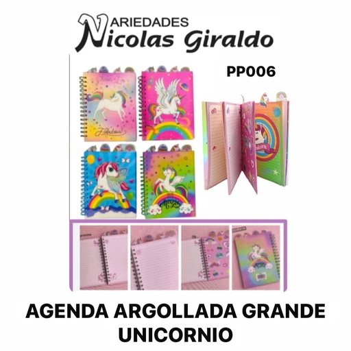 [PP006] Agenda argollada grande unicornio 