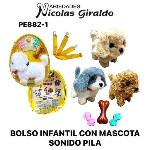 [PE882-1] Bolso infantil con mascota sonido pilas 