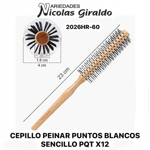 [2026HR-60] Cepillo peinar punto blanco sencillo pqt x12
