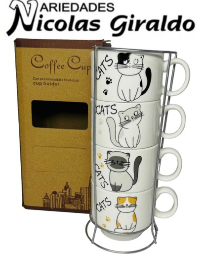 [PTF-360] Pocillo tintero x4 con base estampado gatos 