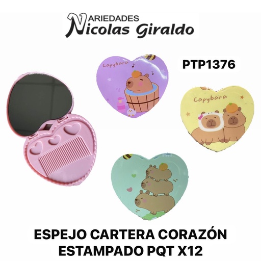 [PTP1376] Espejo cartera corazon estampado PQT X12 