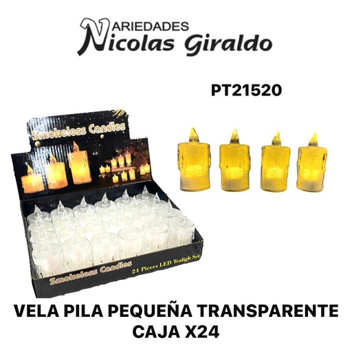 [PT21520] Vela pila pequena transparente caja x24 
