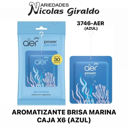 [3746-AER] Aromatizante brisa marina caja x6 (azul) 