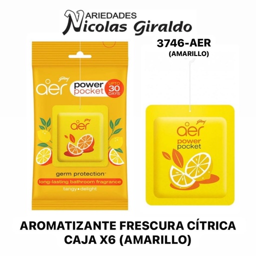 [3746-AER] Aromatizante frescura citrica caja x6 (amarillo) 