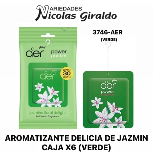 [3746-AER] Aromatizante delicia de jazmin caja x6 (verde) 