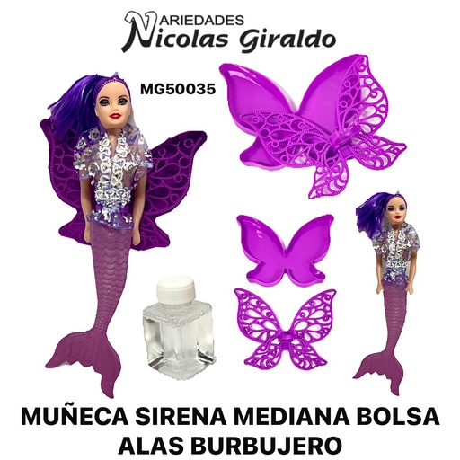 [MG50035] Muñeca sirena mediana bolsa alas burbujero