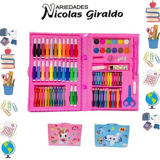 [PT27841] Set escolar infantil estuche cuadrado grande rosado