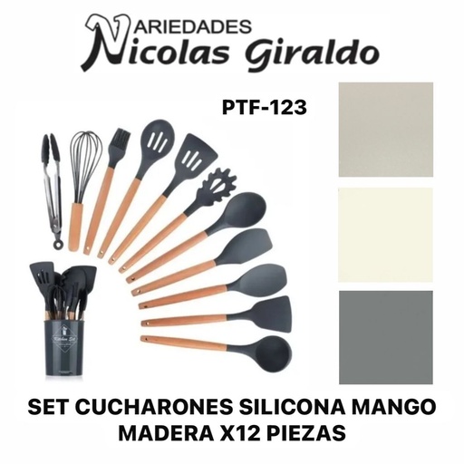 [PTF-123] Set cucharones silicona mango madera x12 piezas