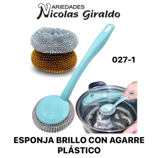 [027-1] Esponja brillo con agarre plastico pqt x12
