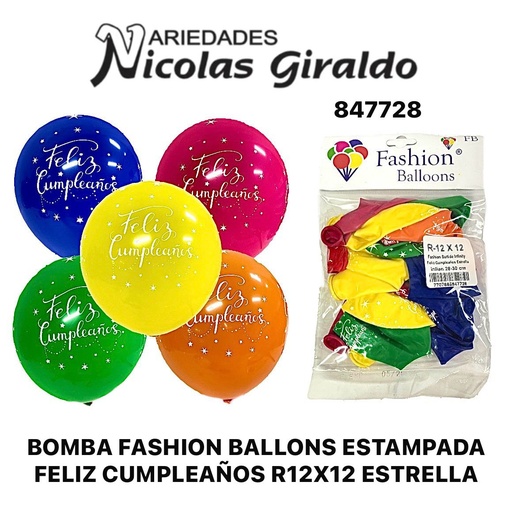 [847728] Bomba fashion ballons estampada feliz cumpleaños r12x12 estrella